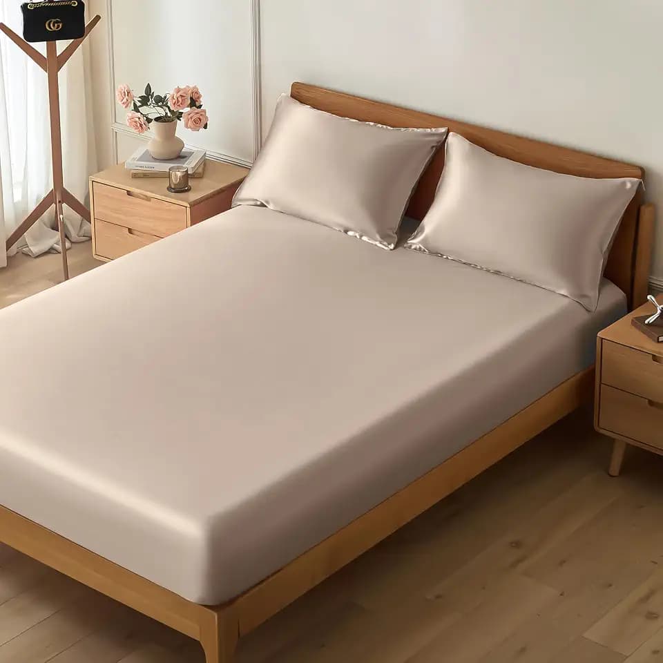 VACVELT 3-Piece Beige Fitted Sheet King & Pillowcases, 15-Inch Deep