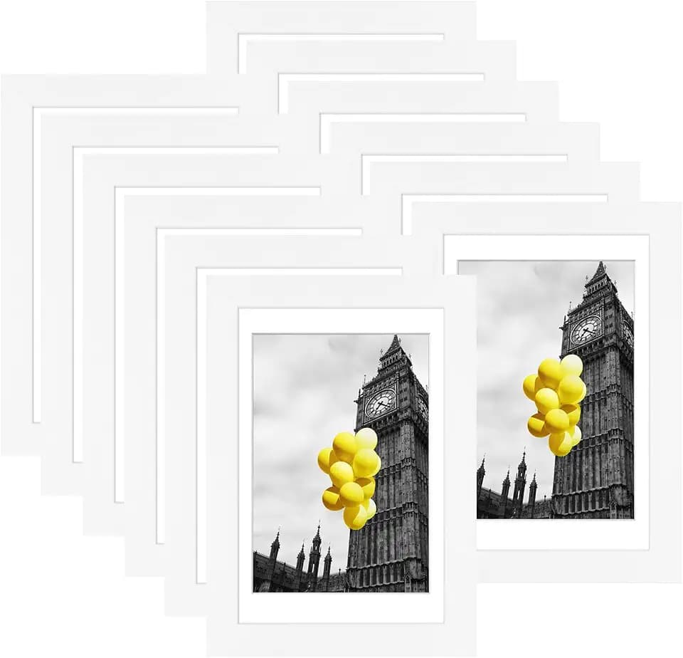 4x6 Picture Frame Set of 12, Display 3.5x5 with Mat or 4x6 Without Mat, Photo Frames for Wall Mounting or Table Top Display, White