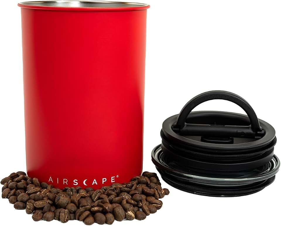 Airscape Edelstahl-Kaffeedose, Lebensmittelaufbewahrungsbehälter, patentierter luftdichter Deckel, zum Herausdrücken von überschüssiger Luft, bewahrt die Frische von Lebensmitteln (Mattes Red)
