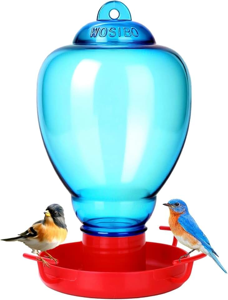 Colorful Glass Wild Bird Waterer 32 Oz Bird Water Feeder for Outdoors Garden Outside Water Cooler Tree Yard Decoration (Blue Flower)