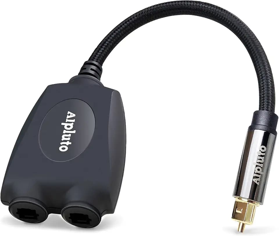 Optical Audio Cable Splitter, Fiber Optic Audio Cable 1 in 2 Out Digital Toshlink Optical Audio Splitter Adapter Fiber Converter with 24K Gold Plated Connectors (Black)