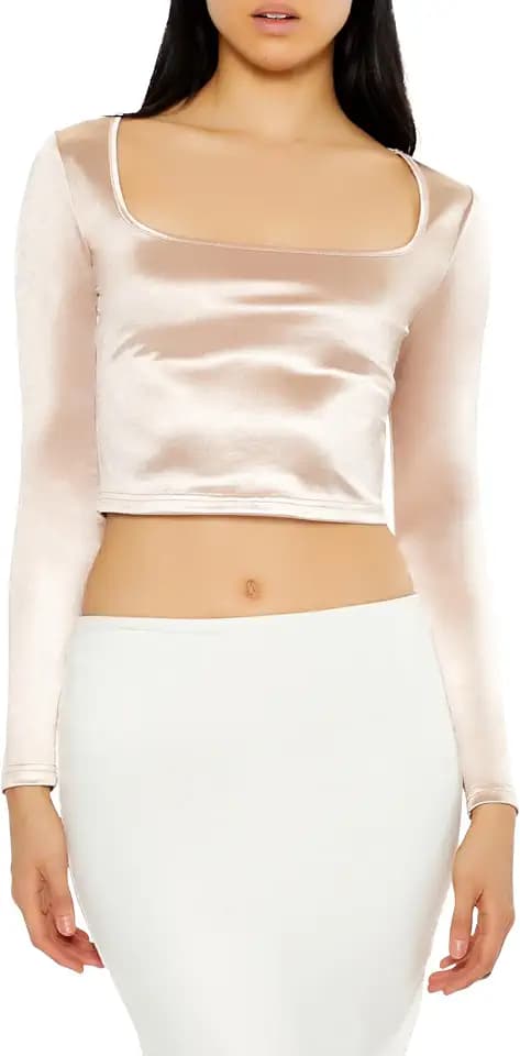 Forever 21 Women's Satin Square-Cut Crop Top