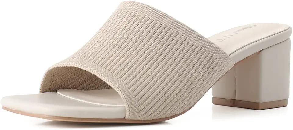 Shoe'N Tale Heeled Sandals For Women Square Open Toe Heeled Mules Chunky Block Low Heel Slip On Slides