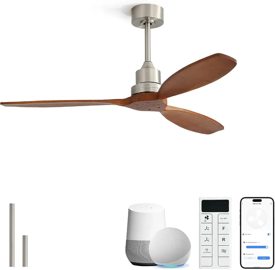 Sofucor 52 Inch Solid Wood Smart Ceiling Fans no Light, 3 Blades