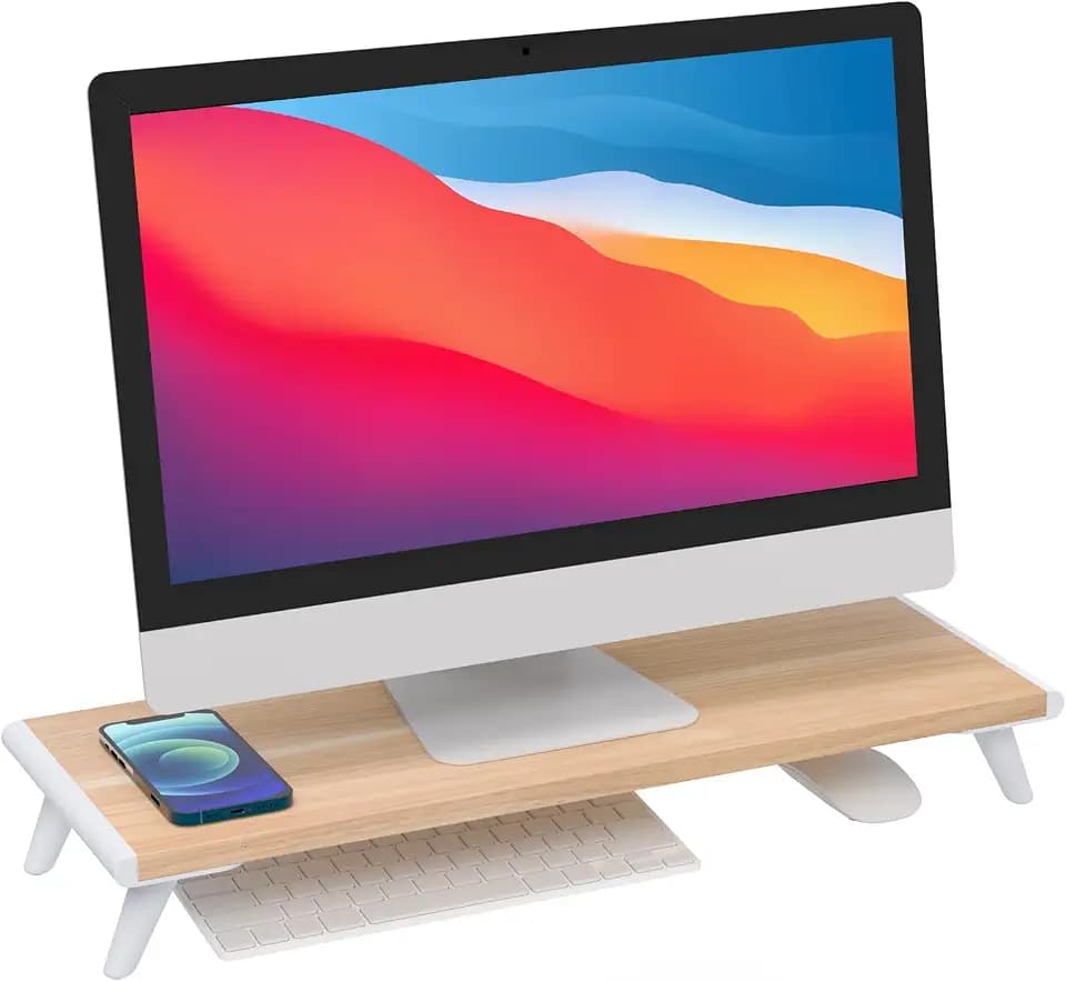 loukin Monitor Stand Riser for Desk, 22.4" × 8.2" Computer Stand, Wood