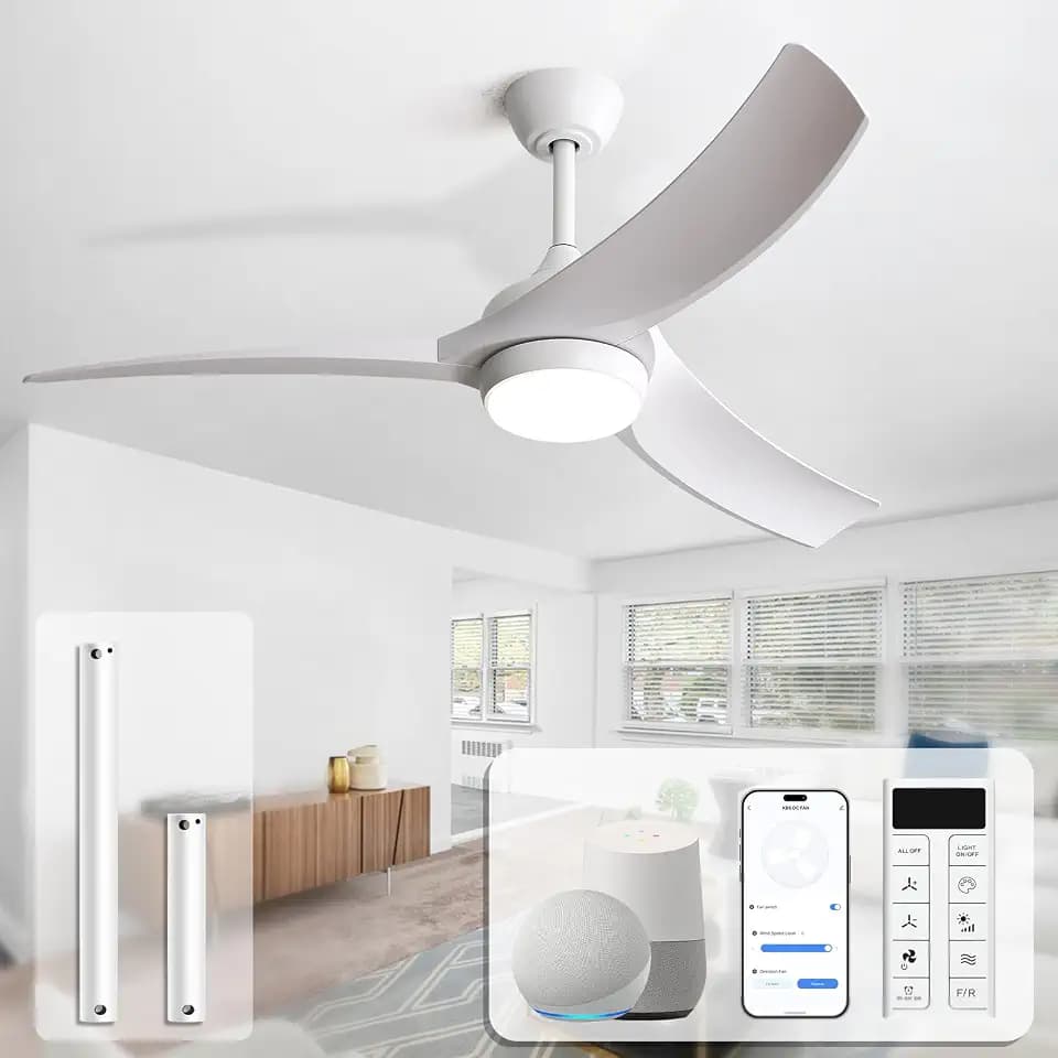 Sofucor 52 Inch Smart Modern Ceiling Fan with Light, White 3 ABS Blades
