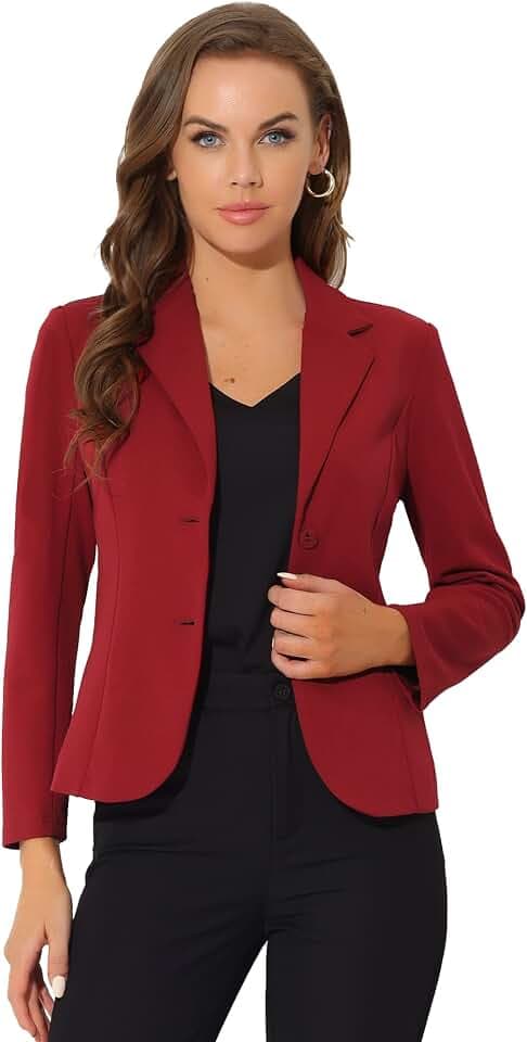 Allegra K Damen-Blazer für Arbeit, Büro, Stretch, Reverskragen, Langarmjacke, Anzugblazer, Burgunder