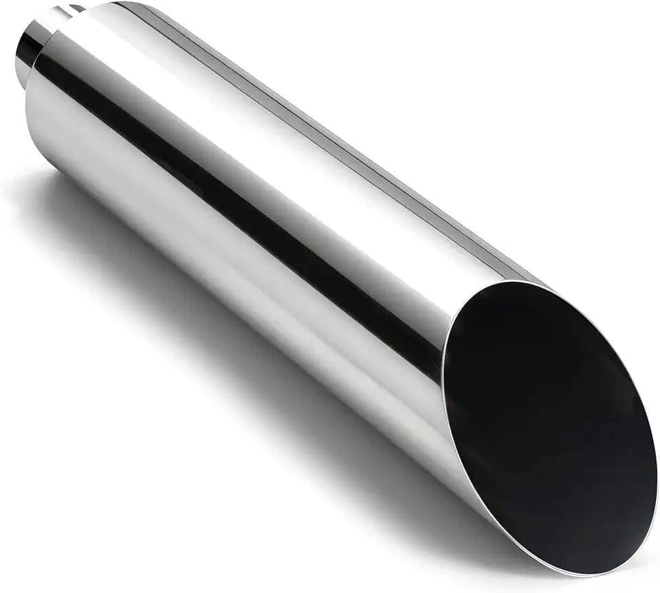 4" Inlet 7" Outlet 36" Long Polished Silver, TerraRover Stainless Steel Miter Cut Diesel Exhaust Stack Diesel Exhaust Tip Straight