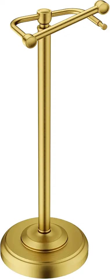 Brushed Gold Toilet Paper Holder Stand Freestanding, Weighted Base, 22 in