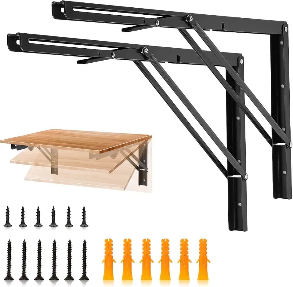 JOY DECOR Matte Black Folding Shelf Brackets, 22 Inch, 4 Pack
