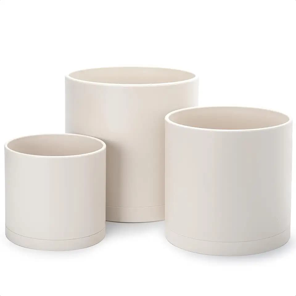 D'vine Dev 3-Pack Plastic Pots & Saucers, 8/10/12 in, Oatmeal, 74-V-H-5