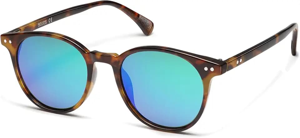 SOJOS Polarisiert Runde Sonnenbrille Damen Herren UV400 Schutz Vintage Runde Kleine für Schmales Gesicht MAY SJ2113