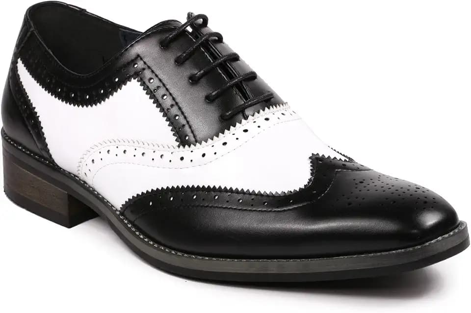 Metrocharm MC118 Men's Two Tone Perforated Wing Tip Lace Up Oxford Dress Shoes