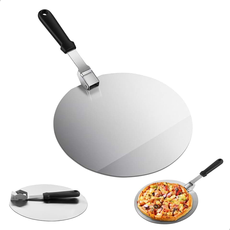 10-Zoll-Pizzaspachtel, Pizzaschieber Klappbar, Pizzaschaufel Edelstahl, Rund Pizzaspatel mit PP Griff, Brotschieber für Backofen, Pizza Spachtel für Pizza, Kuchen, Brot, Torten(30.5*29.5cm)