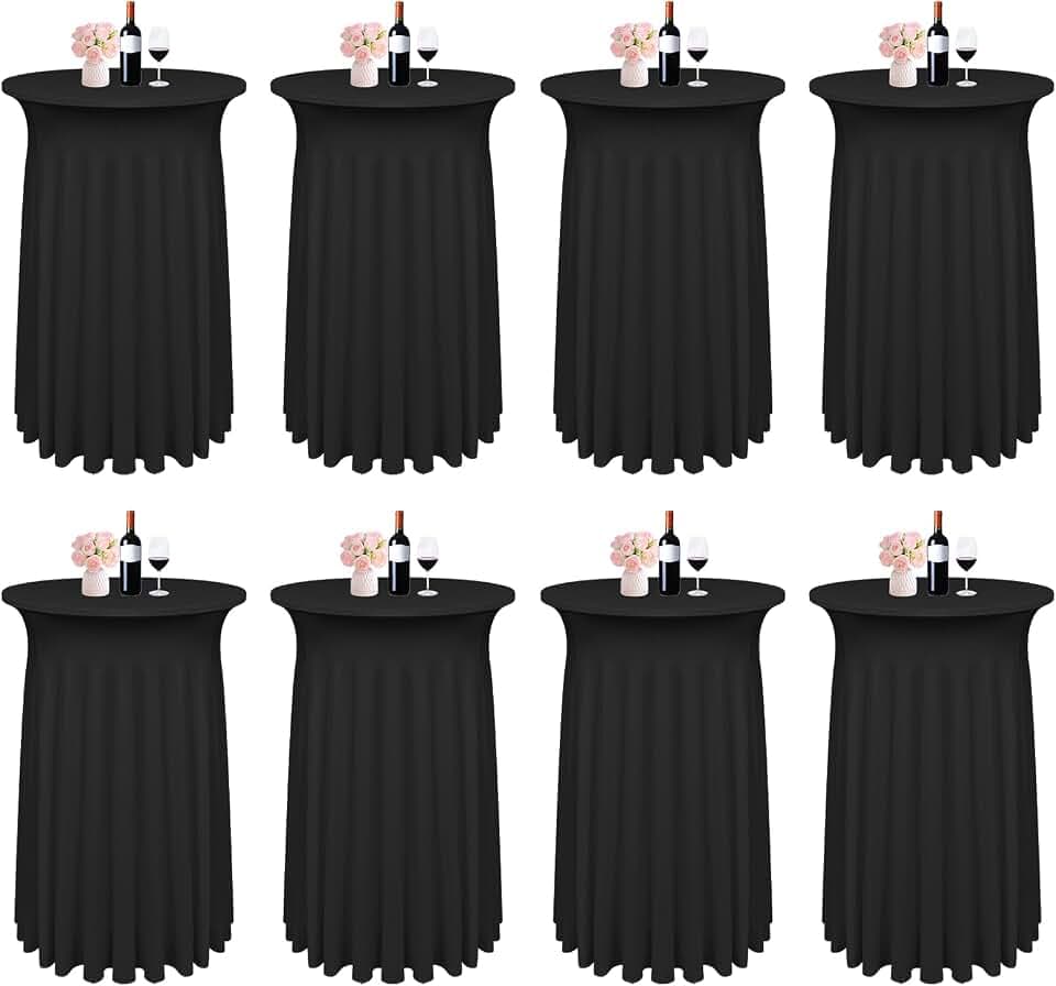 Pesonlook 8 Pack Round Cocktail Table Skirt, Stretch Fabric 32"x 43" Black
