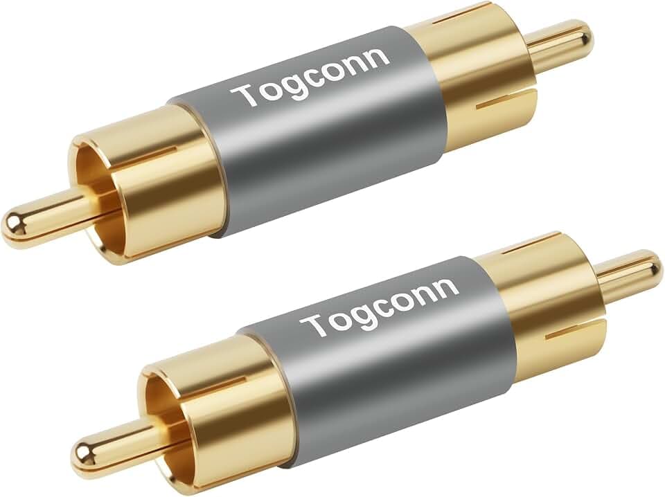 RCA Adapter 2 Pack,RCA Male to Male Pure Copper Pins Coupler Extension, Gold Plated RCA M-M Barrel Audio Video Connector Adapter Extend Subwoofer for HDTV,Speakers, Amplifiers, Car Audio