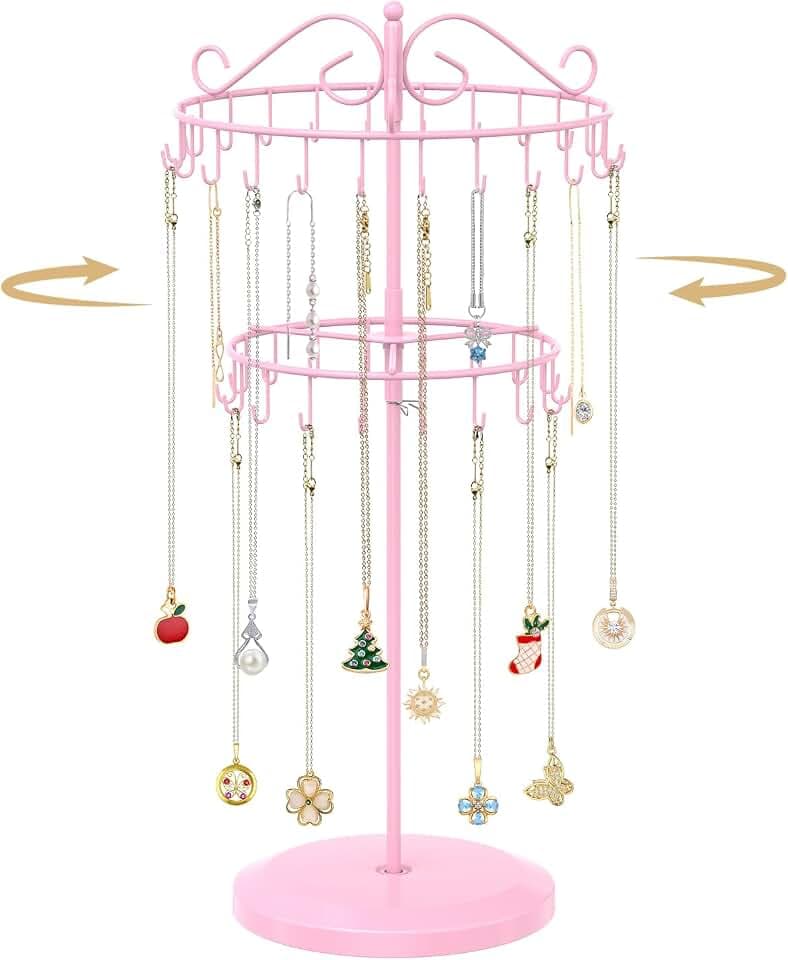 Kettenständer Schmuck Organizer mit 42 Haken, Rosa, 2-stufig