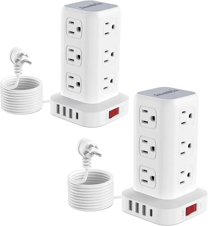 Power Strip with 12 Outlets 4 USB (1 USB C), 6.5Feet Extension Cord with Multiple Outlets, Charging Station, Power Strip Tower, Home Office Desk Supplies