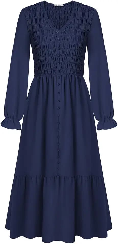 Damen Gerafftes Schlankheitskleid Elegantes Kleid Maxi A-Linie Ausgestelltes Sommer Freizeitkleid Marineblau M