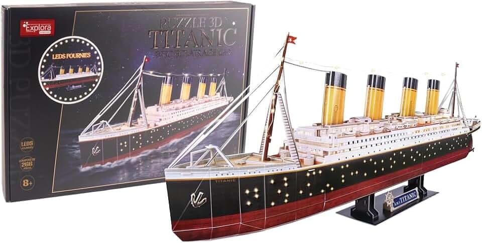 EXPLORA - Titanic Schiff - Leuchtende 3D-Puzzles - 540051 - 266 Teile - Level 8 - Ohne Kleber oder Schere - Bildungs - Konstruktionsspiel - Kinder Geschenk - Modell - Passagierschiff - Ab 8 Jahren