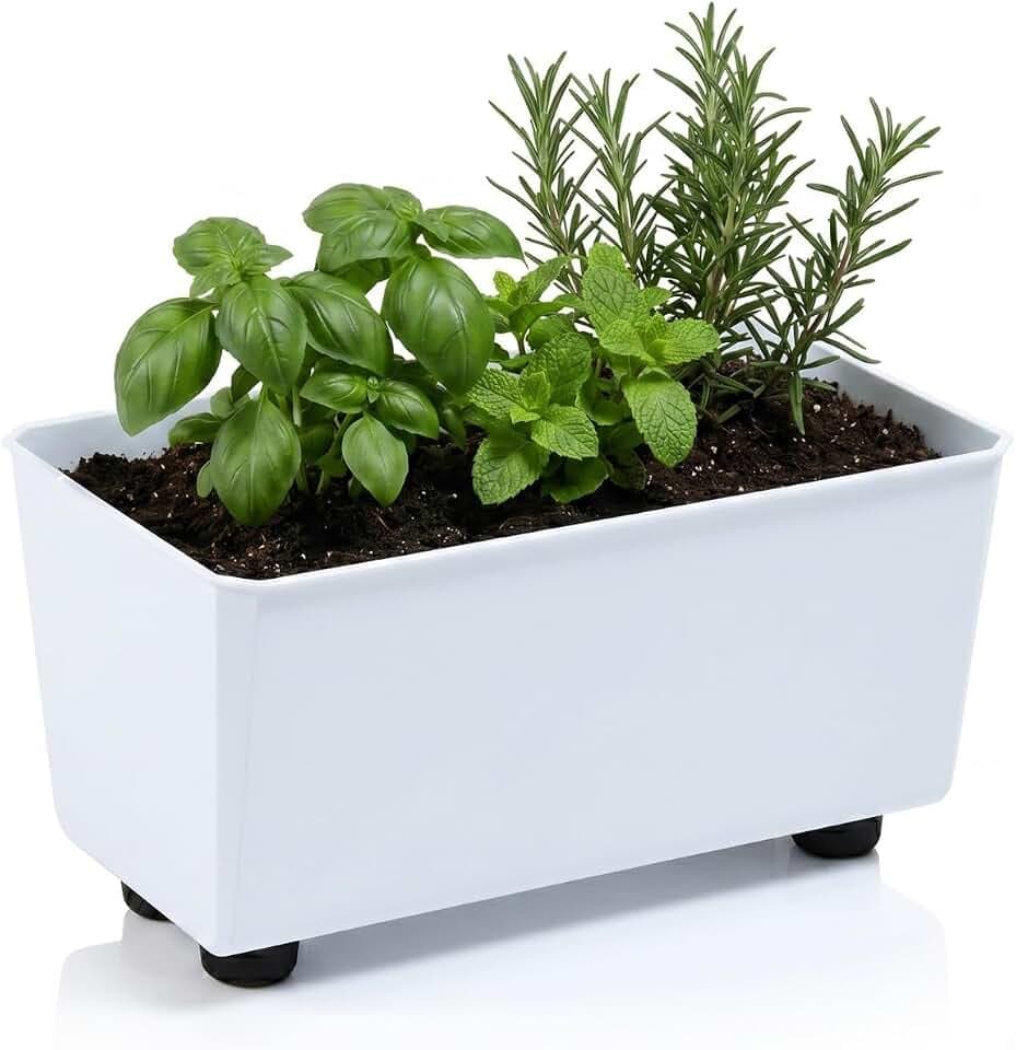 LAMELA Rechteckiger Pflanzkasten mit eleganten Füßen – Weißer Blumenkübel aus robustem Kunststoff 28,5 x 17 cm, 4,2L – Wetterfest & Pflegeleicht - für Innen & Außen, Weiß