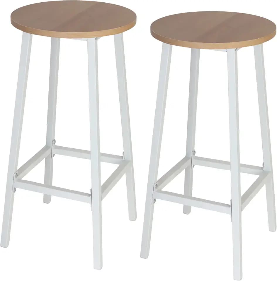Relaxdays Barhocker, 2er Set, HxD: 65 x 32 cm, mit Fußstütze, Holzoptik & Metall, Barstuhl für Küche, Farbauswahl