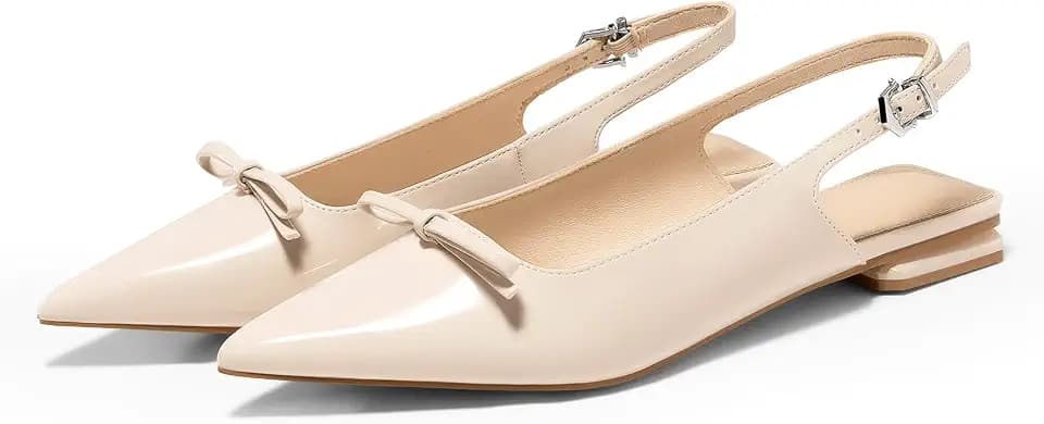 Coutgo Womens Slingback Flats Pointed Toe Bow Ballet Low Heel Work Shoes