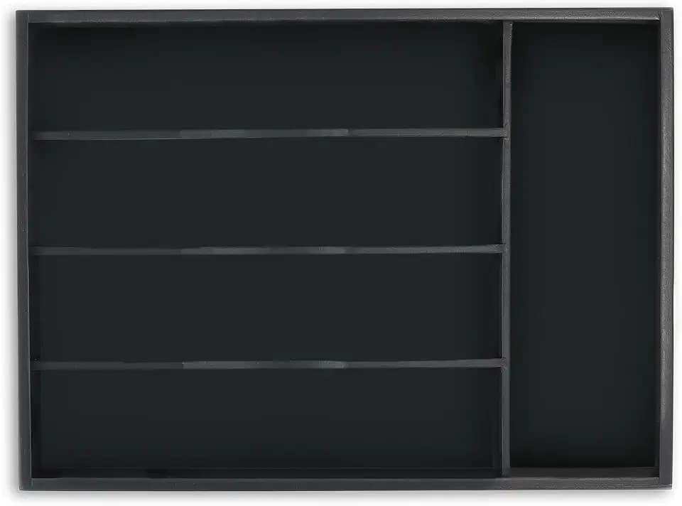 Relaxdays Besteckkasten, 5 Fächer, Schubladen Ordnungssystem, HBT: 4,5 x 34 x 25 cm, Bambus, Besteck Organizer, schwarz