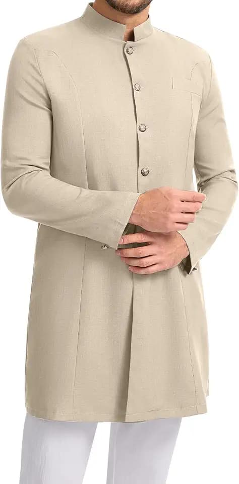 YAOHUOLE Kurta Herren-Mantel, Stehkragen, Knopfleiste, langärmelig, Sherwani-Stil