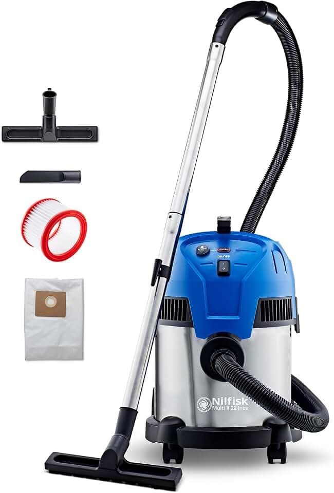 Nilfisk Multi II 22L INOX Nass Trockensauger - Staubsauger für Werkstatt, Haus, Garten und Auto (1200 W)
