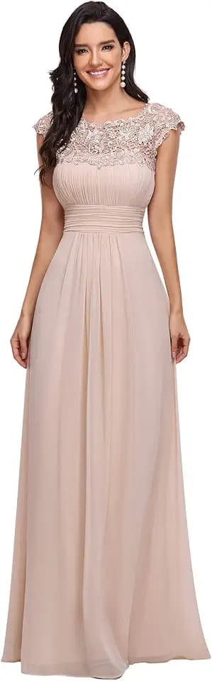 Ever-Pretty Damen Abendkleid A-Linie Spitze Chiffon Rundkragen Kurze Ärmel Hohe Taille 09993