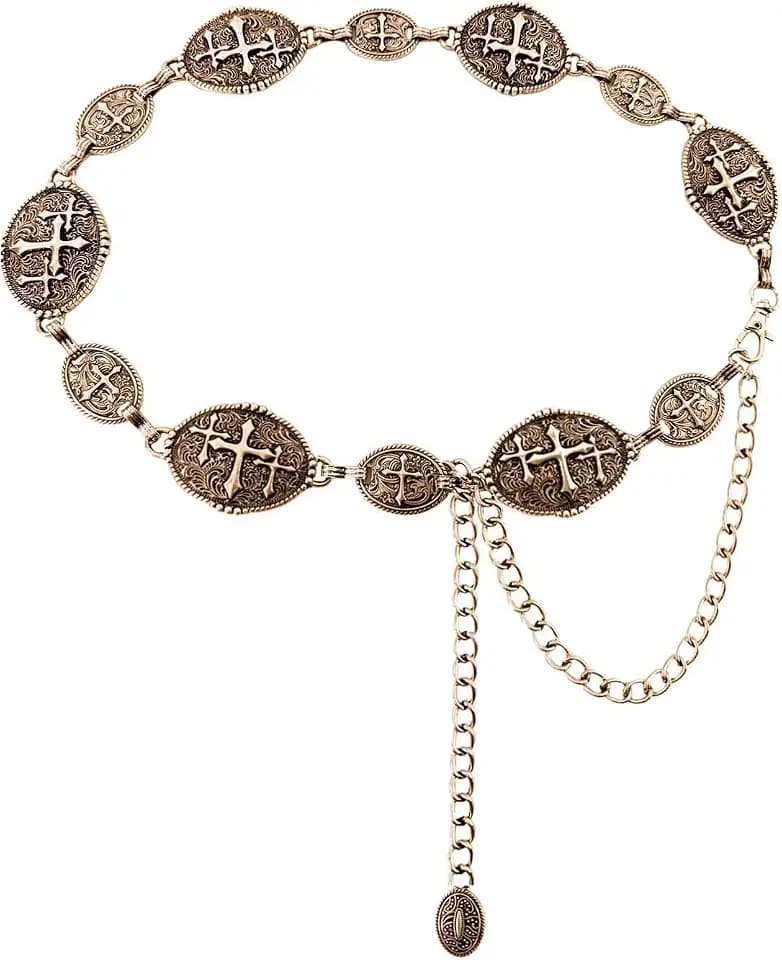 TOPACC Cowgirl Belts for Women Metal Rodeo Concho Western Chain Belt