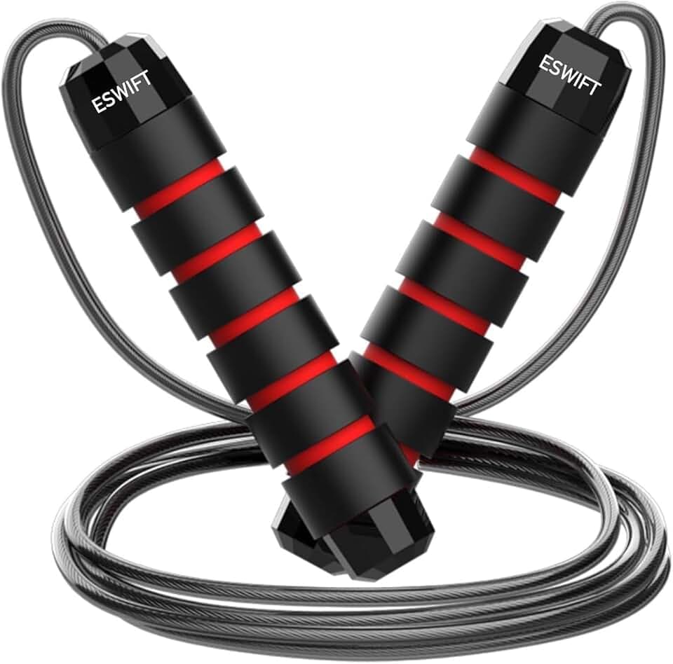 ESWIFT Jumping Premium-Sprungschnur - verstellbare Länge, rutschfeste Griffe, Hochgeschwindigkeits-Springseil für Fitness, Cardio und Training - 2,8 m lang für Kinder und Erwachsene