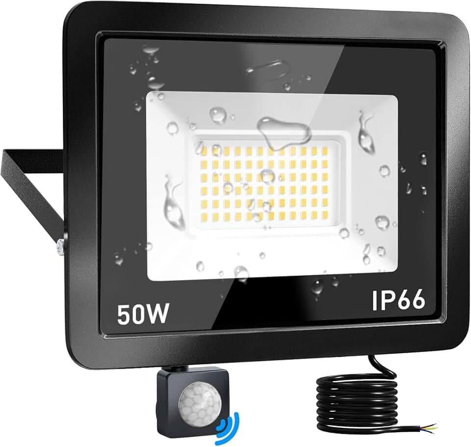 LED Strahler mit Bewegungsmelder,50W 5000LM, IP66 Wasserdicht, 6500K Kaltweiß, Außenleuchte für Garten, Innenhöfe, Garage