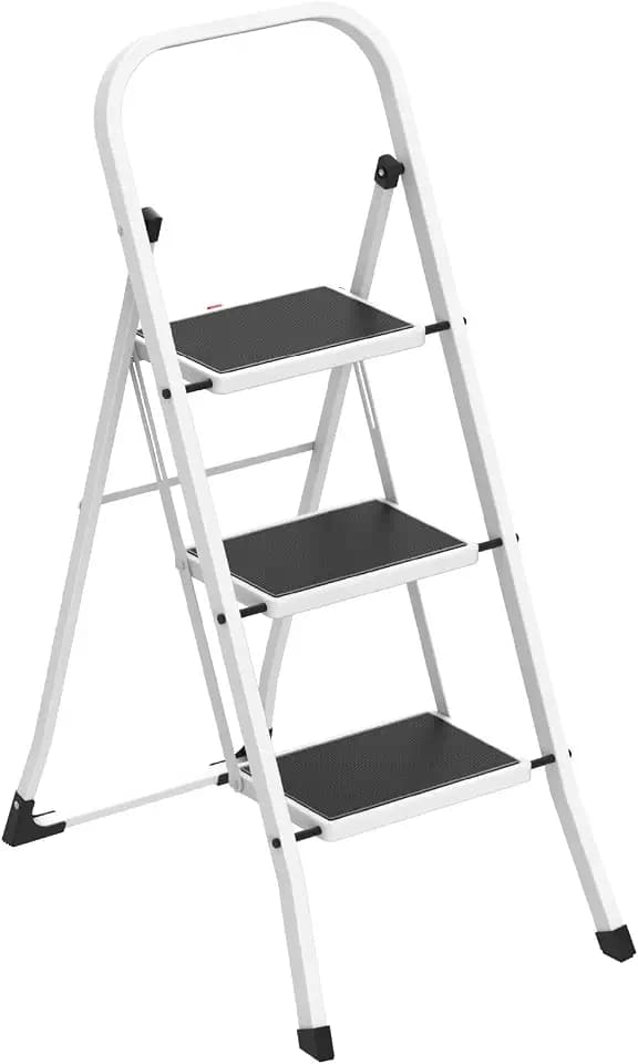 Amig - Klappleiter 3 Stufen - Stahl - Weiß 106 x 72 x 46 cm