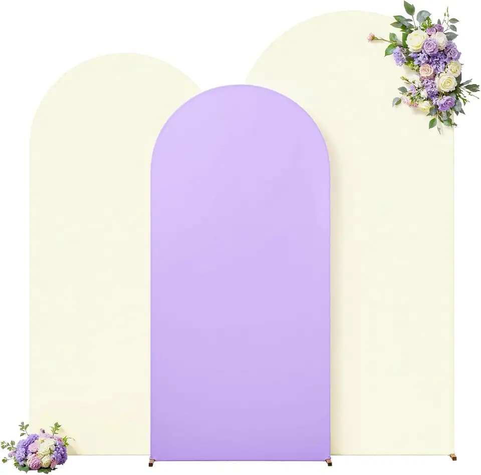 Beige and Purple Arch Cover 3 Set-7.2FT, 6.6FT, 6FT Arch Backdrop Cover Spandex Fitted 2- Color Fabric Arch Stand Covers for Baby Shower Birthday Party Wedding Bridal Shower Photo Background