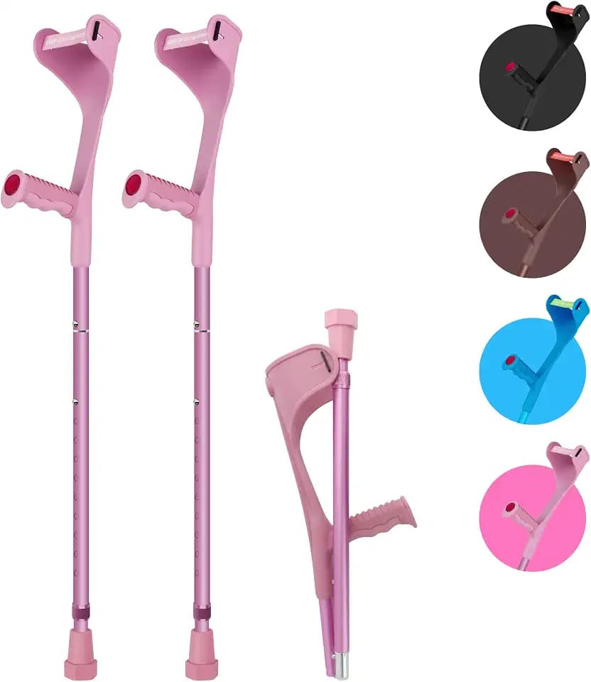 Forearm Crutches for Adults, Adjustable Walking Crutches 28.3 to 37.4 Inches, Lightweight Aluminum Crutch Pair with Ergonomic Grip, Comfortable Support and Non-Slip Rubber Tips Pink