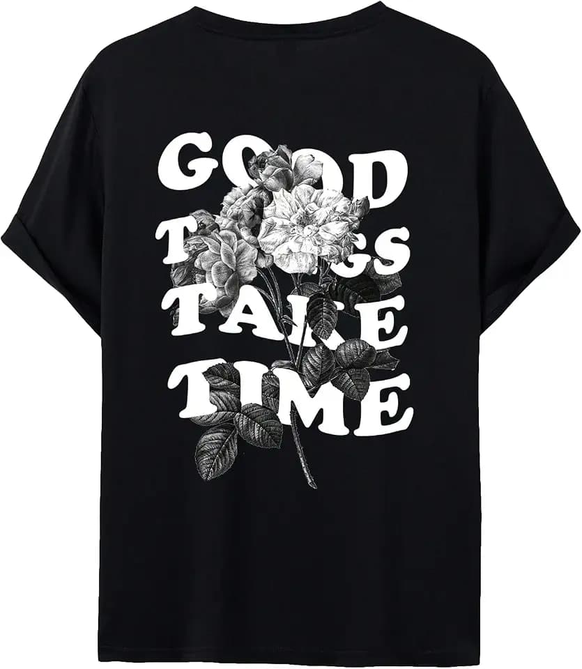 GORGLITTER Men's Oversized Graphic T Shirts Short Sleeve Drop Shoulder Tee