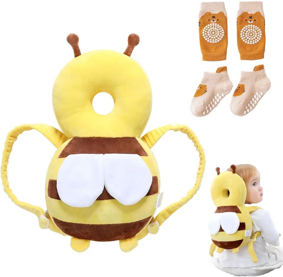 Baby Kopfschutz Kissen Infant Sicherheit Pads Rückenprotektor Sicherheit Rucksack Kleinkinder Kopfstützen-Rückenschutzkissen(Biene)