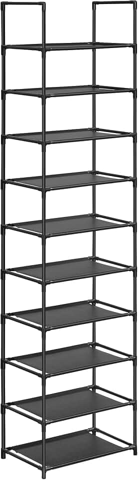 SONGMICS Schuhregal, 10 Ebenen, schmal, Metallgestell, 45 x 28 x 173 cm