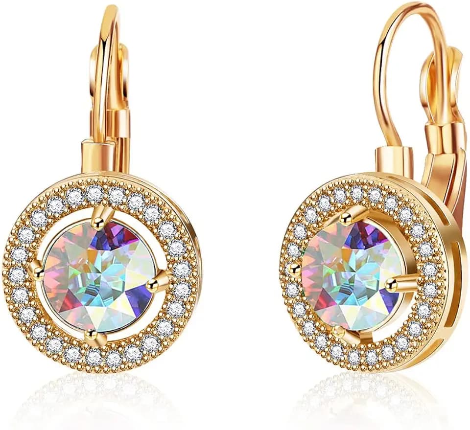 EVEVIC Round Austrian Crystal Halo Drop Earrings for Women, Leverback