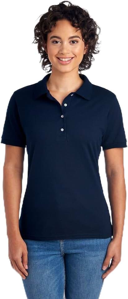 Jerzees Women's Dri Power Cotton Blend Short Sleeve Polo Shirts, Moisture Wicking for All Day Comfort