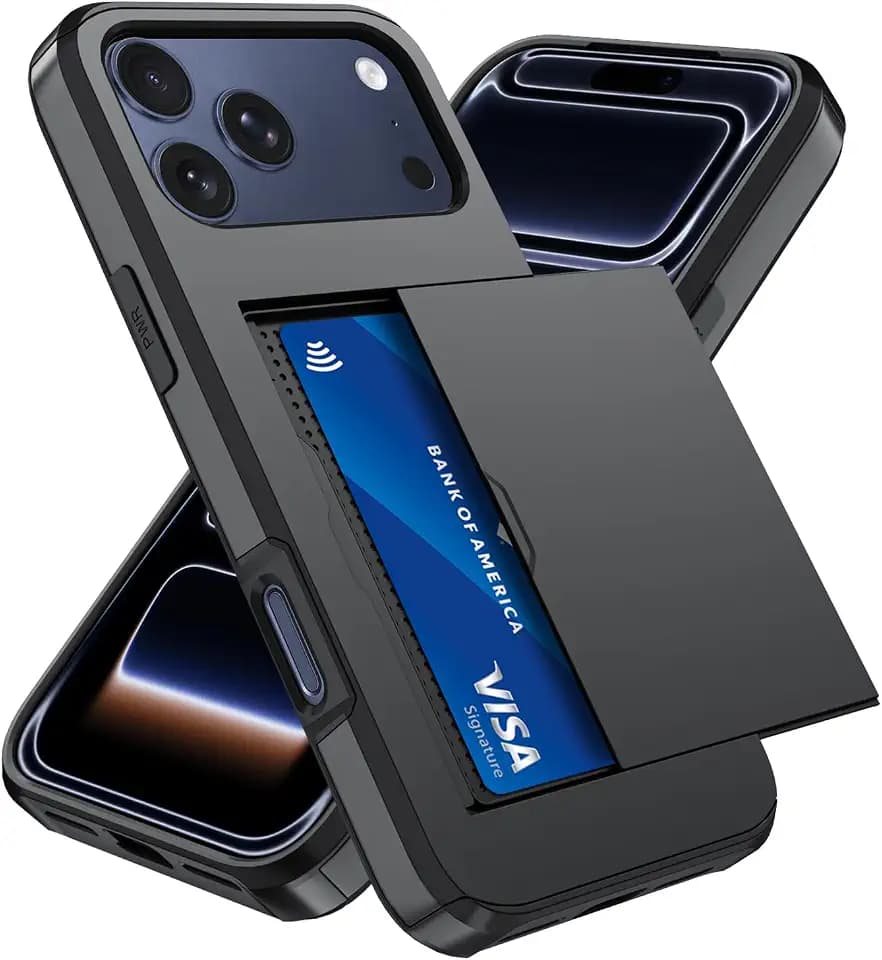 Qinmay Compatible with iPhone 17 Pro Max Case Wallet,Built-in Card Holder, Heavy Duty Protective Dual Layer Shockproof Hidden Card Slot Slim Wallet Phone Cover for iPhone 17 Pro Max，Black