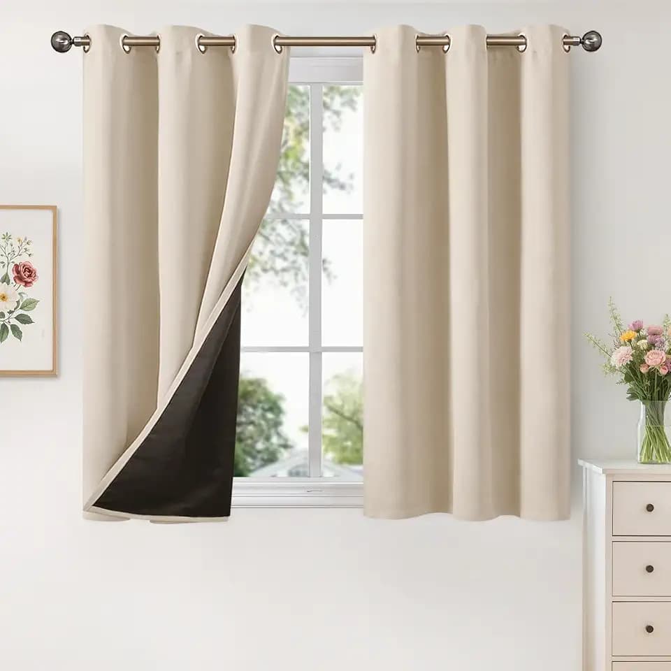 YoungsTex 100% Blackout Curtains 40 Inches Long, Thermal Insulated Black Out Drapes with Grommet Heavy Layer for Living Room Window, Champagne, 42 X 40 Inch, 2 Panels