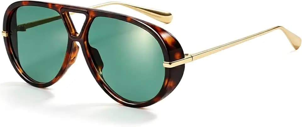 Trendy Gold Oversized Aviator Sunglasses for Women Men 70s Style