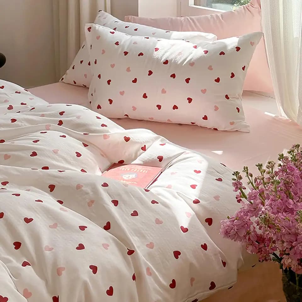 Lanqinglv Bettwäsche 135x200 Mädchen Herzen Kinder Bettwäsche Microfaser
