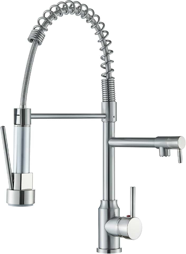 Küchenarmatur mit abgesenkter Brause, Spültischarmatur aus Edelstahl, 360° drehbar mit zwei Sprühfunktionen, gebürstet