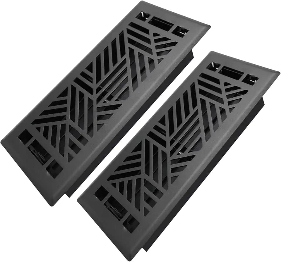 Howeall 4x10 Inches 2 Pack Heavy Duty Walkable Floor Register Easy Adjust Air Supply Lever Floor Vents - Brooklyn Design - Vent Cover for Home Floor - Matte Black