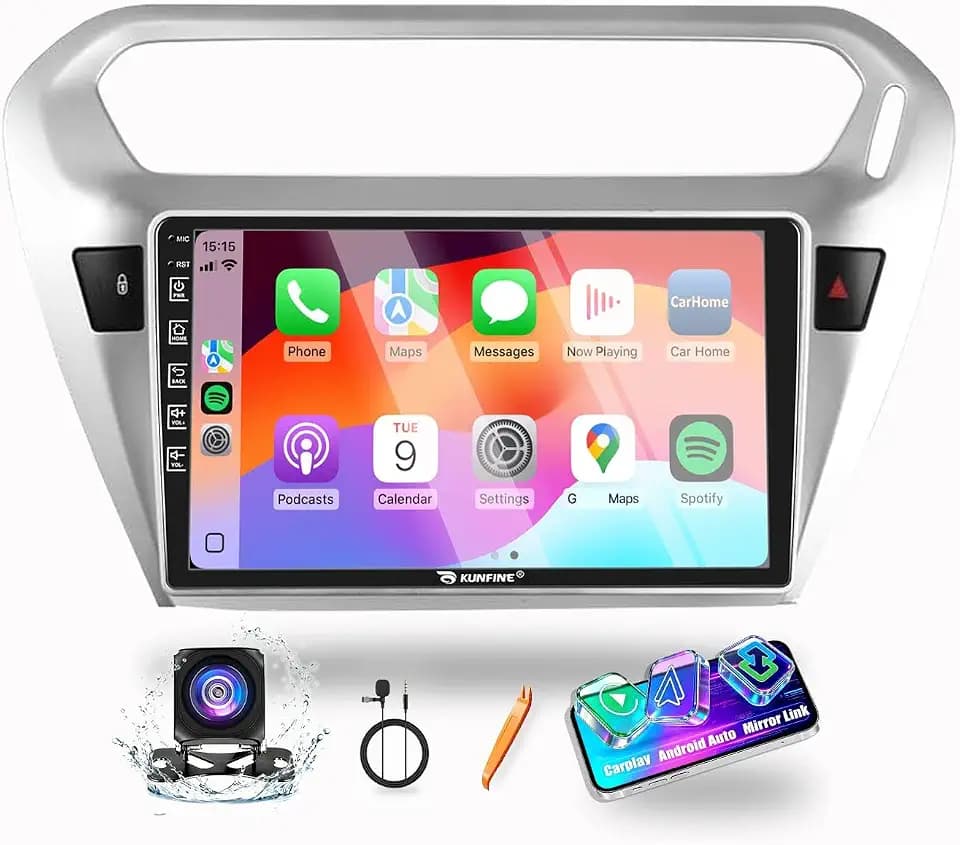 for Peugeot 301 2013-2025 Car CarPlay Android Auto Navigation Stereo GPS Radio Reverse Camera Display 9" IPS Touchscreen Headunit Tablet Pad Media Player, if Applicable Quad Core 2G+64G Silver