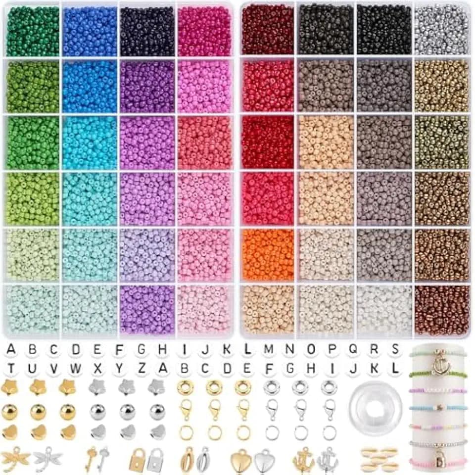 3mm Perlen für Armbänder, Perlen Set Schmuck 2 Boxen, Perlen zum Auffädeln Perlenset für Armbänder Erwachsene, 48 Farben Armband Selber Machen Set für Ohrringen, Halsketten und Armbändern